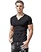 XSHANG Mens Short Sleeve V Neck Henley Shirts Slim Fit Casual Tee Tops Black