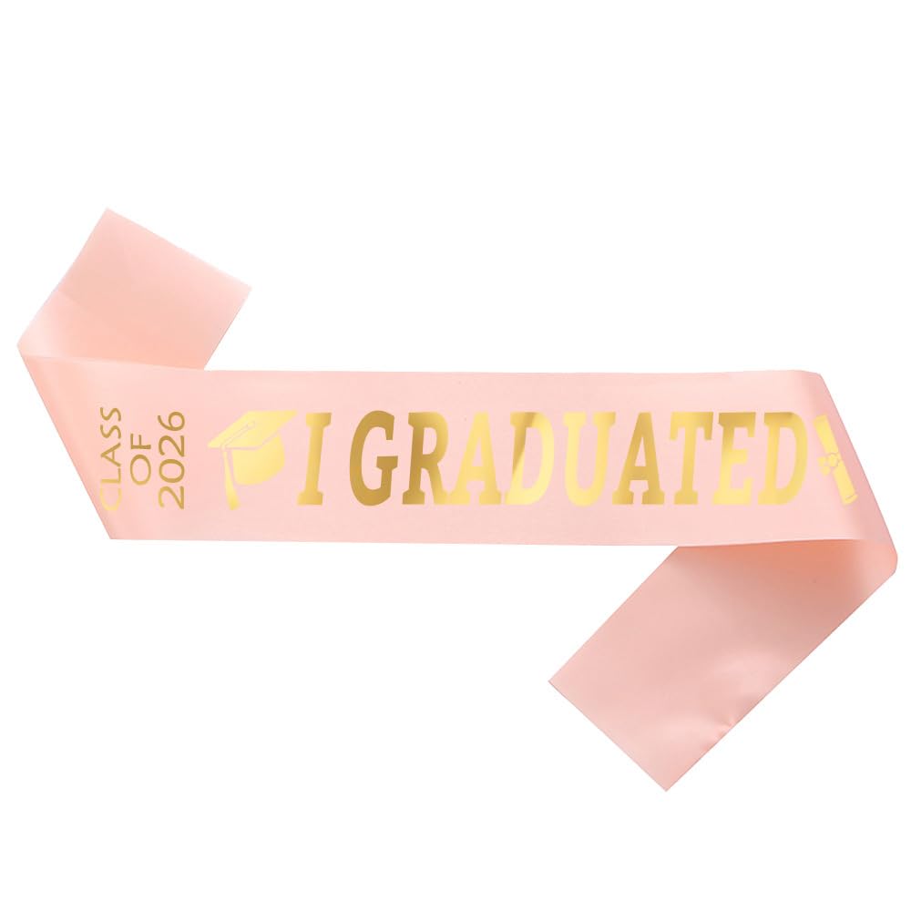 Topfunyy 2026 Rose Gold Graduation Sash Gold Glitter Letter “I Graduated” Stain Sash for 2026 Graduation Party Supplies