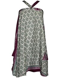 Women's Wrap Skirts Green/Beige PREMIUM Reversible Boho Silk Sari Beach Dress … … …