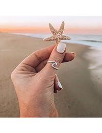 Highven Vsco Ring 4Pcs Arrow Wave Ring Set for Women Silver Knot Ring Adjustable Open Ring Set
