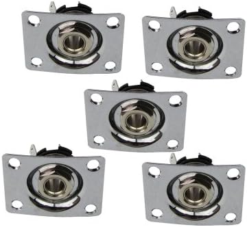 Musiclily 1/4" 6.35MM Square Mono Jack Output Plate Socket for Gibson LP Les Paul Electric Guitar, Chrome( Pack of 5)