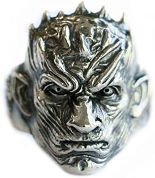 LINSION 925 Sterling Silver Night's King Ring Mens Biker Ring TA108