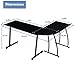 GreenForest L Shaped Computer Corner Desk with Tempered Glass Top 3-Piece PC Laptop Table Workstation for Home Office Study/Woking/Gaming,Black