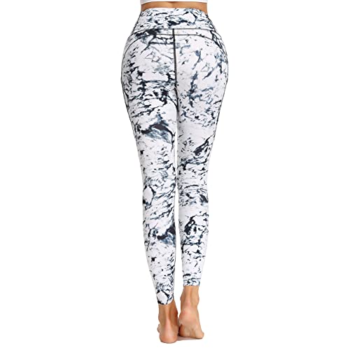 HOUMOUS WOMEN’S 4 OUT POCKETS BUTTERY SOFT HIGH WAISTED FULL-LENGTH YOGA PANTS (MARBLE,L)