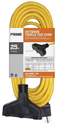 Prime EC600825 Extra Heavy Duty 25-Foot Outdoor Generator Extension Cord 3-Conductor Triple Tap