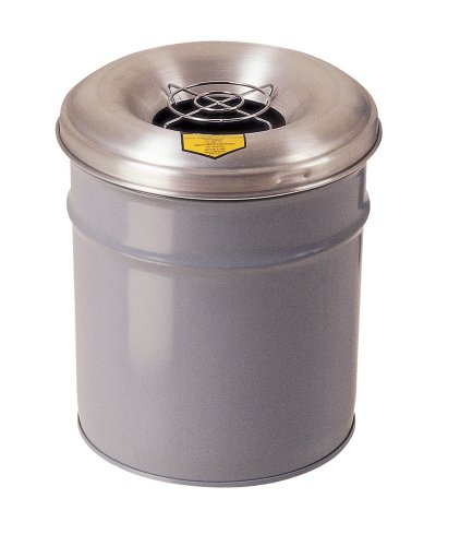 Justrite26626G Cease-Fire Ash and Butt Receptacle with Aluminum Head and Grill Guard, 6 Gallon Capacity, 12-1/8" OD x 17-3/4" Height, Gray