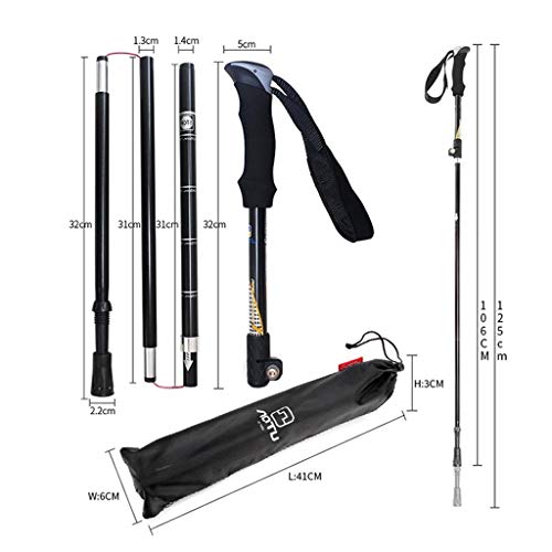 Ranoff Outdoor Winter Handle Ski Poles 5 Knots Aluminum Folding Mountaineering Crutch (Black)