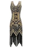 Metme Women's 1920s V Neck Beaded Fringed Gatsby Theme Flapper Dress for Prom