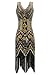 Metme Women's Flapper Dress 1920s V Neck Beaded Fringed Gatsby Theme Roaring 20s Dress for Prom Black Gold