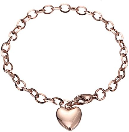 Stainless Steel Bracelets,HERACULS 316L Women's Chain Link Bracelet with Heart Charm 7.5 Inch ( Rose Gold )