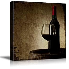 Square Rustic Style Wine Glass and Bottle
