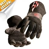 BSX Stick/MIG Welding Gloves - Black with Red Flames, Size Large