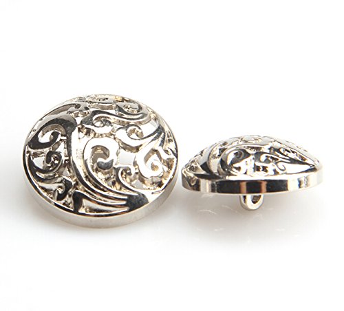 Funcoo 10 pcs Hollow Metal Sewing Button - 25mm Antique Vintage Beautiful Suits Button Set for Blazer, Suits, Coat, Uniform, Jacket (Silver)