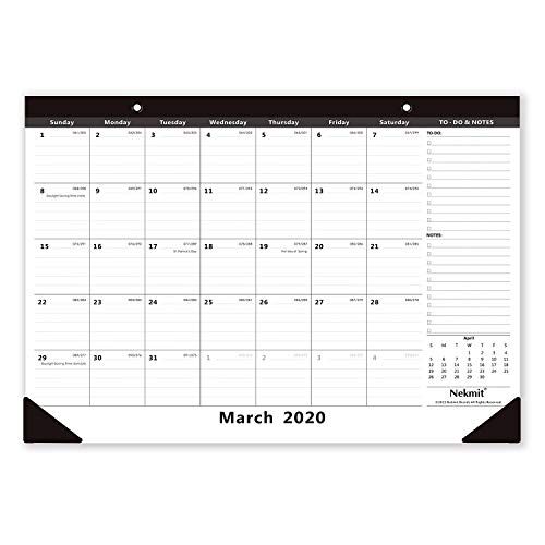 Nekmit 2020 Monthly Desk Pad Calendar, March 2020 - June 2021 Wall Calendar, Ruled Blocks, 16-3/4 x 11-4/5 Inches, Black