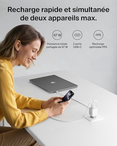 BoostCharge Pro Chargeur USB C 67 W, Chargeur GaN 2 Ports