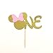 1 pc ONE Minnie Mouse Head Pink DOUBLE SIDED Gold Glitter Cake Topper for first Birthday Baby girl smashed cake