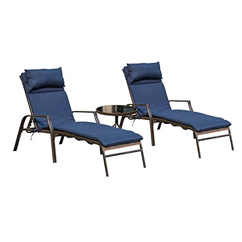 LOKATSE HOME 3 Pieces Outdoor Patio Chaise Lounges Chairs Set Adjustable with Folding Table, Dar ...