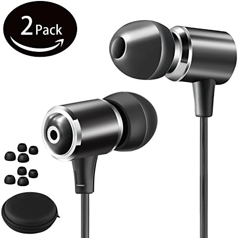 Wired Metal Earphones with Microphone,Xinhangtong Classic Heavy Bass Stereo Earbuds In-ear Headphones with Volume Control Sport Running Headset for iPhone iOS Android 3.5mm jack(Black)2pack
