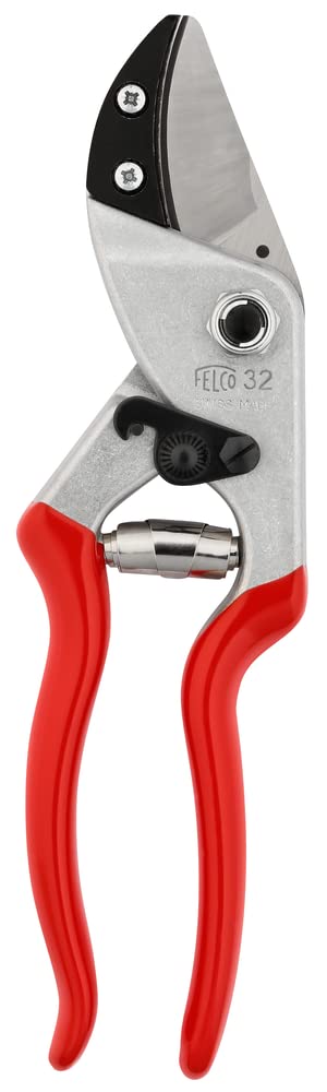 Felco Model 32 Anvil Pruning Secateurs Curved Blade for Cutting Hard or Deadwood 25mm Cut Ergonomic Handles Hardened Steel Blade Precision Manufacturing Process Swiss Made