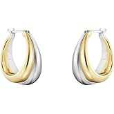 18K Two-tone Gold Silver Curve Earrings for Women | Light Weight Italian Design Click Top Pearl Dainty Huggie Hoop Earrings for Women