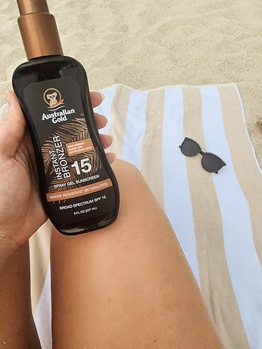 Australian Gold Instant Bronzer Water Resistant Sunscreen Spray Gel SPF 15, 8 Ounce