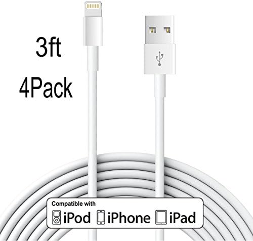 Frieso 4pcs 3ft 8 Pin Lightning to USB Data Cable Sync and Charging Cord Wire for iPhone SE,6s plus, 6s, 6 plus, 6, 5s, 5c, 5, iPad Air, iPad Mini, iPod Touch(White)