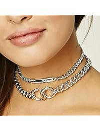 Missgrace - Gargantilla de cadena de plata de rodio gruesa, delicada, collar de varias capas, gargantilla con colgante, collar, gargantilla para mujeres y niñas