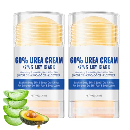 2PCS 60% Urea Foot Cream Moisturizer, 60% Hydrating Foot Cream, Foot Lotion Stick for Heels, Dry Hands and Rough Knees, 60% Urea Cream Hydrates Care