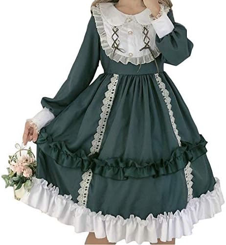 Amazon ワンピース ロリータ 長袖 ロリータ服 ゴスロリ ゴシック 森ガール 女の子 姫 ドレス ゆめかわいい リボン フリル コスプレ 衣装 学園祭 文化祭 イベント 写真撮影 ステージ衣装 黒 ピンク 赤 緑 グリーン ｍ コスプレ 仮装 通販