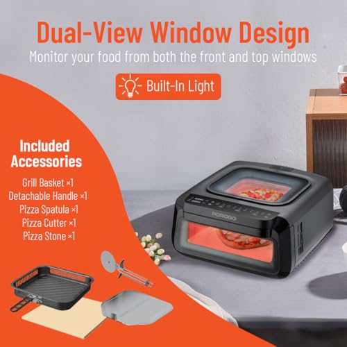 Porodo 3-in-1 Oven, Air Fryer Pizza Maker, Family Size Fryer, 2100w, 18cooking Modes, Digital Control, Indoor Maker Airfryer Grill Basketspatulacutterpizza Included, Stone, 13L