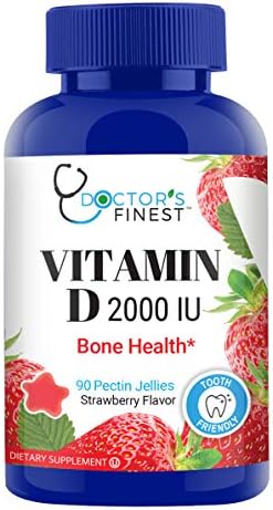 Doctors Finest Vitamin D 2000 IU Gummies – Vegetarian, GMO Free & Gluten Free – Tooth Friendly – Great Tasting Berry Flavor Pectin Chews – Adult Dietary Supplement – 90 Jellies [45 Doses]