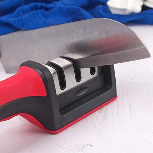 Household Sharpener Stone, Portable Sharpener Kitchen for Straight and Serrated Knives 3 Stage with Diomand Abrasive