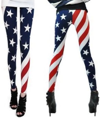 Women Patriot Patriotic American US Star Country Flag Legging Tregging Tight Ankle Length Footless One Size