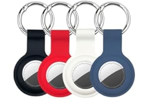 GINNZOO Airtag Holder & Airtag Keychain Compatible with Apple AirTag, Protective Silicone Airtag Case Key Ring for Cat Collar, Dog Collar, Luggage, Keys (4pack Black/Red/White/Blue)