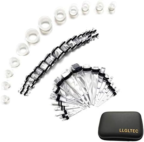 LLGLTEC Ear Stretching Kit 50 Pieces 14G-00G Ear Gauges Expander Set Acrylic Tapers and Plugs & Silicone Tunnels Body Piercing Jewelry Set with EVA Box