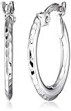 14k White Gold Diamond-Cut Hoop Earrings