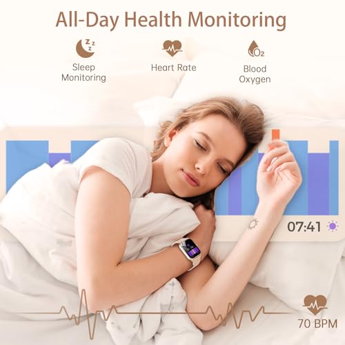 Smart Watches for Women, 1.85"HD Fitness Watch with Bluetooth Calling, Health Tracker for Sleep/Heart Rate/SpO2, 120+ Sports, 200+ Dials, IP68 Waterproof, Smart Watch for Android iOS (Rose Gold)