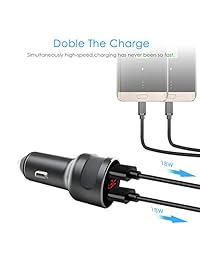 36W Quick Charge 3.0 Cargador de coche USB doble, adaptador de cargador de coche rápido con pantalla LED Compatible para Samsung Galaxy S9 S8 S7 S7 Edge Plus Note 9 8, iPhone XR XS Max X 8 7 6s Plus, iPad Air Mini, Nexus