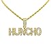 Yellow Gold-Tone Hip Hop Bling Iced Out Quavo Huncho Letter Pendant with 24