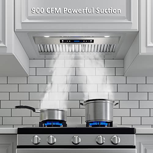 IKTCH 36 Inch Builtin/Insert Range Hood 900 CFM, Ducted/Ductless Convertible Duct, Stainless