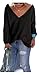 ETCYY Women's Long Sleeve Blouse Casual V Neck Knit Pullover Sweater Tops,Black,Medium