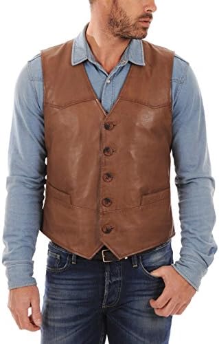 Genuine Lambskin Real Leather Vest Slim Fit Sleevless Waist Coat Jacket-Tan