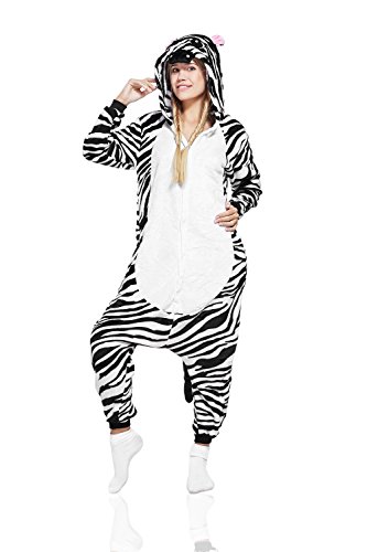 Adult Zebra Kigurumi Animal Onesie Pajamas Plush Onsie One Piece Cosplay Costume