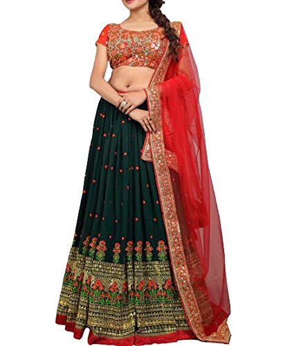 orange and green lehenga choli