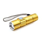 Mini Cree Led Flashlight,Rechargeable Off Road Mountain Bike Night Riding Super Bright Aluminum Headlight,Waterproof Zoomable Focus Spot /Flood Torch Light for Outdoor Activity Golden