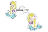 Hypoallergenic Sterling Silver Blue Glitter Mermaid Stud Earrings for Little Girls (Nickel Free)