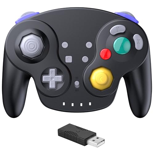 2.4 GHz Wireless NGC Switch Online Controller, GameCube Style Pro Controller Compatible with Switch/Switch OLED, PC, Mac OS, Android, Steam Deck, Raspberry Pi, NSO (Rechargeable) (Plug and Play) Black