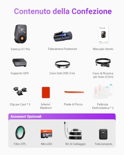 VANTRUE S1 Pro 2.7K+1080P Night Vision Dash Cam STARVIS 2 5GHz WiFi GPS Dual Channel Car Camera 360° HDR, Voice Control, 24/7SD Max 512G Parking Mode Support LTE