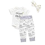 MOLYHUA Toddler Girl's Boys Clothes, 3Pcs Infant Kids Snuggle This Mug Romper Shorts Headband Outfits Set (6-9Month, White)