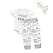 MOLYHUA Toddler Girl's Boys Clothes, 3Pcs Infant Kids Snuggle This Mug Romper Shorts Headband Outfits Set (6-9Month, White)